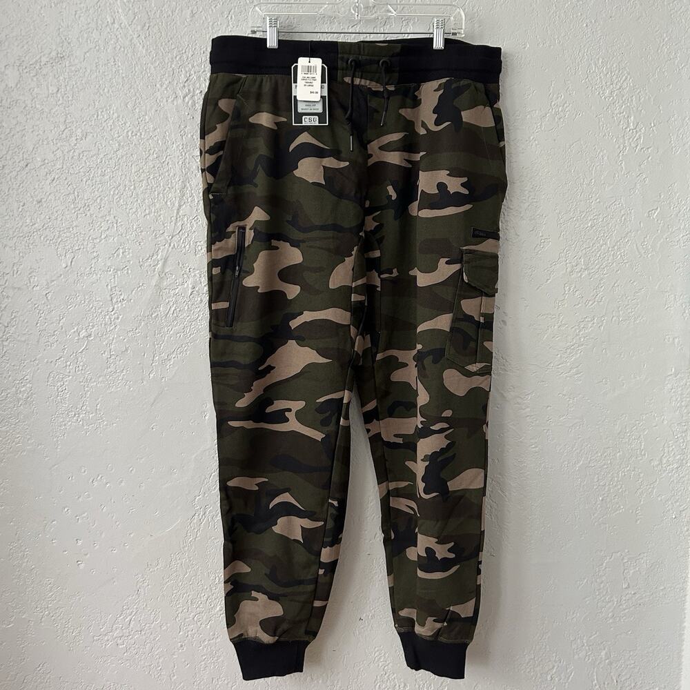 CSG Cargo Fleece Joggers Jungle Camo Men's 3XL Pant NWT Elastic Waist